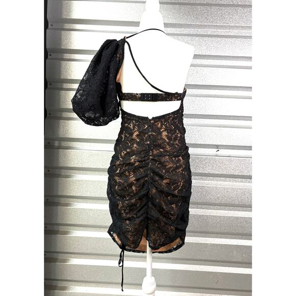 For Love and Lemons Halle Black Lace Dress, One Shoulder, Lined, NWT, Size L - Picture 4 of 9